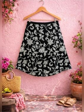 Black Floral A-Line Skirt